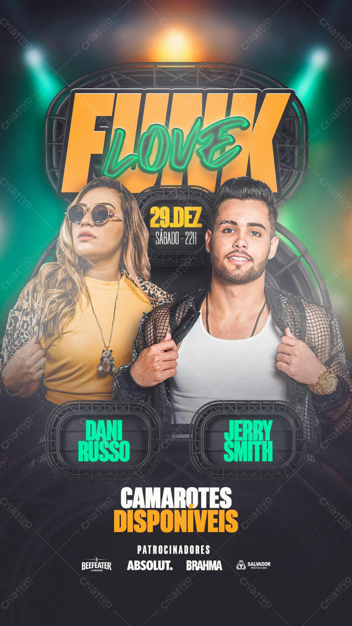 Flyer Festa Lovek com Dani Russo e Jerry Smith PSD Editável