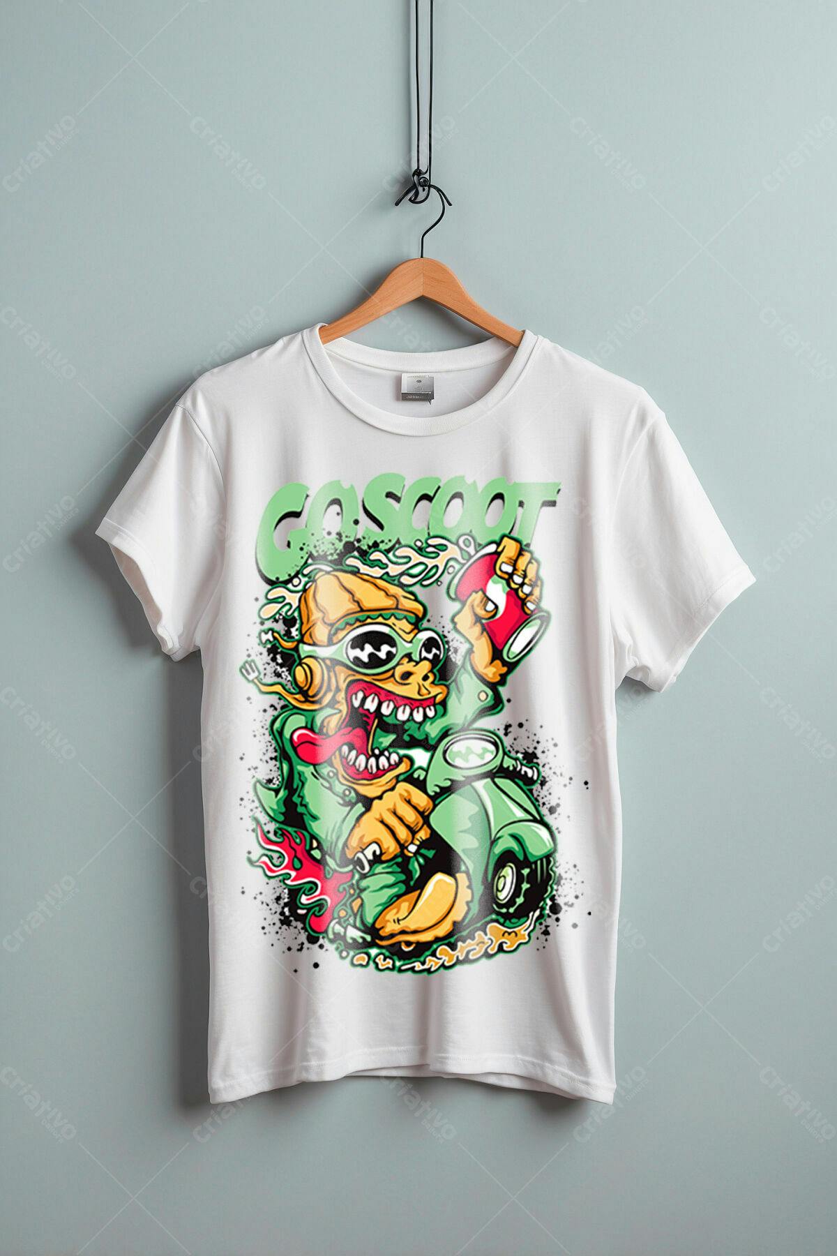 Camiseta com Personagem em Scooter PSD Editável