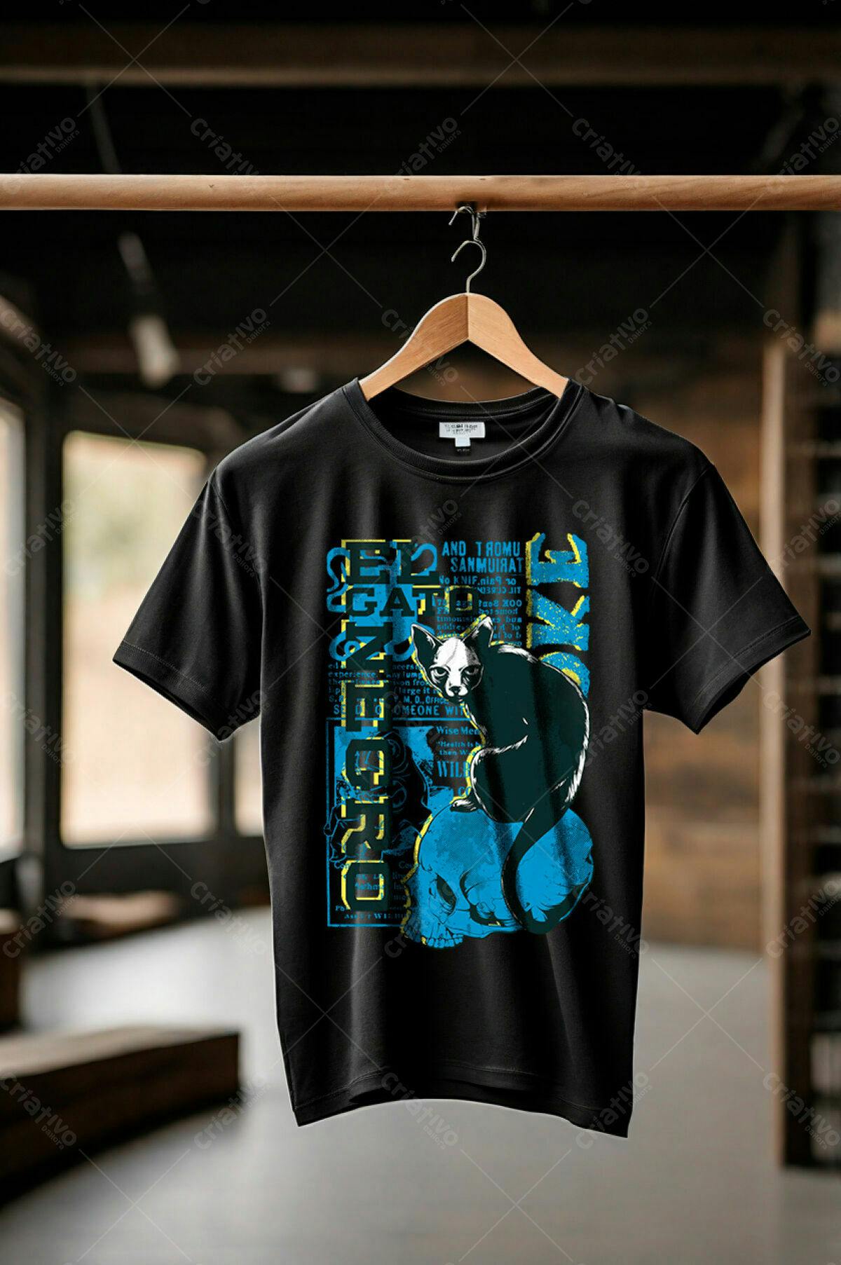 Camiseta com Gato Samurai PSD Editável