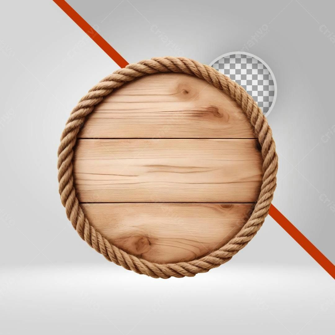 Selo redondo madeira e corda PNG com fundo transparente