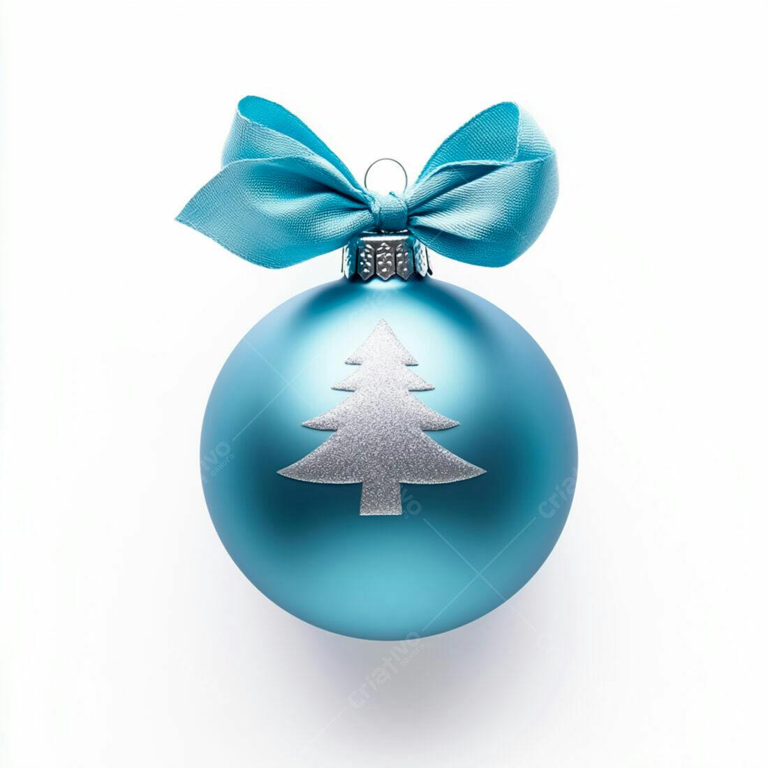 Enfeite de Natal azul com laço e árvore