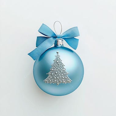 Enfeite de natal uma bola azul em um fundo branco