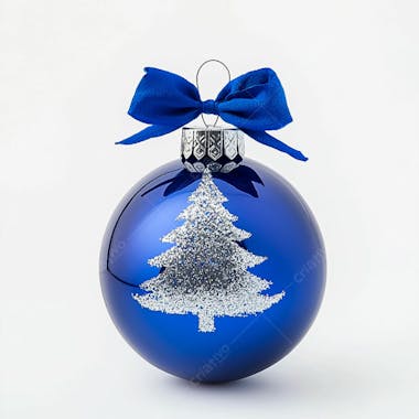 Enfeite de natal uma bola azul em um fundo branco