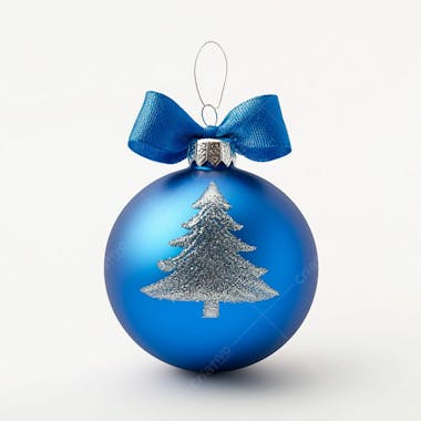 Enfeite de natal uma bola azul em um fundo branco