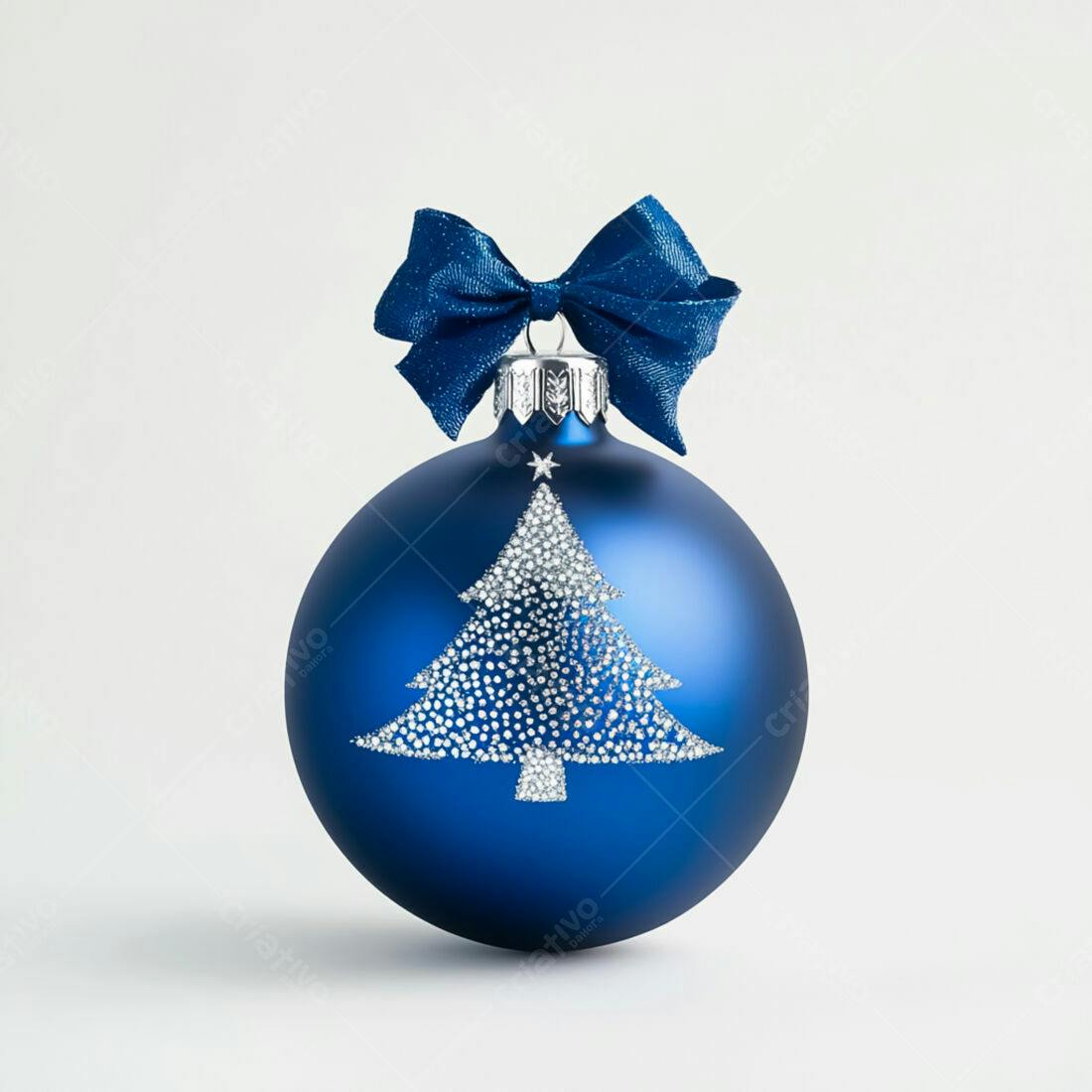 Enfeite de Natal azul com laço e árvore