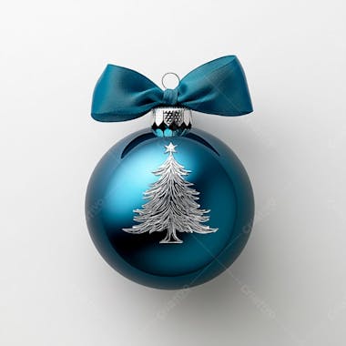 Enfeite de natal uma bola azul em um fundo branco