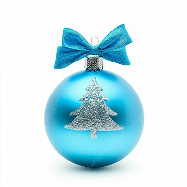 Enfeite de natal uma bola azul em um fundo branco