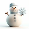 Snowman holding a snowflake on a white background