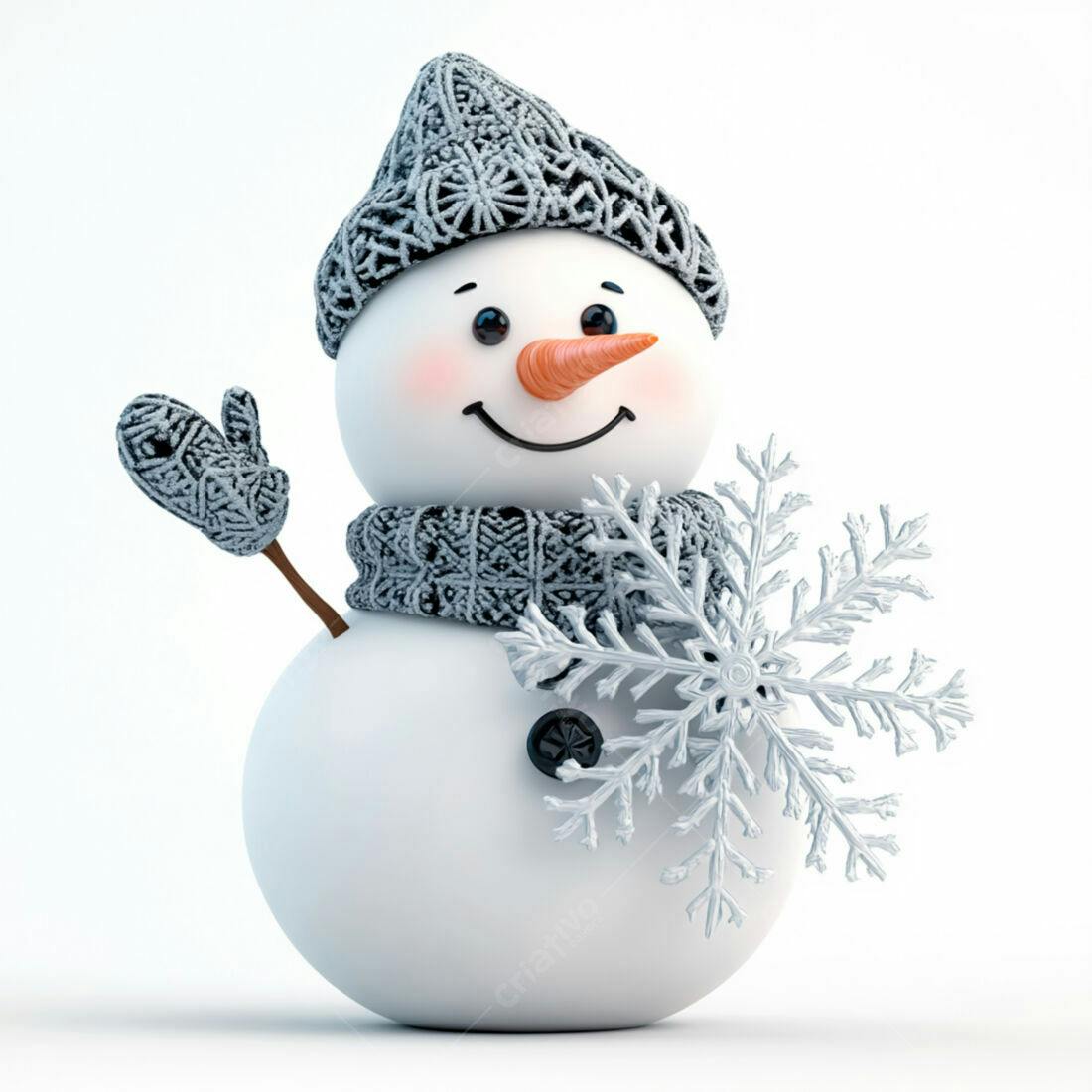 Boneco de neve alegre com cachecol e floco de neve