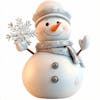 Snowman holding a snowflake on a white background