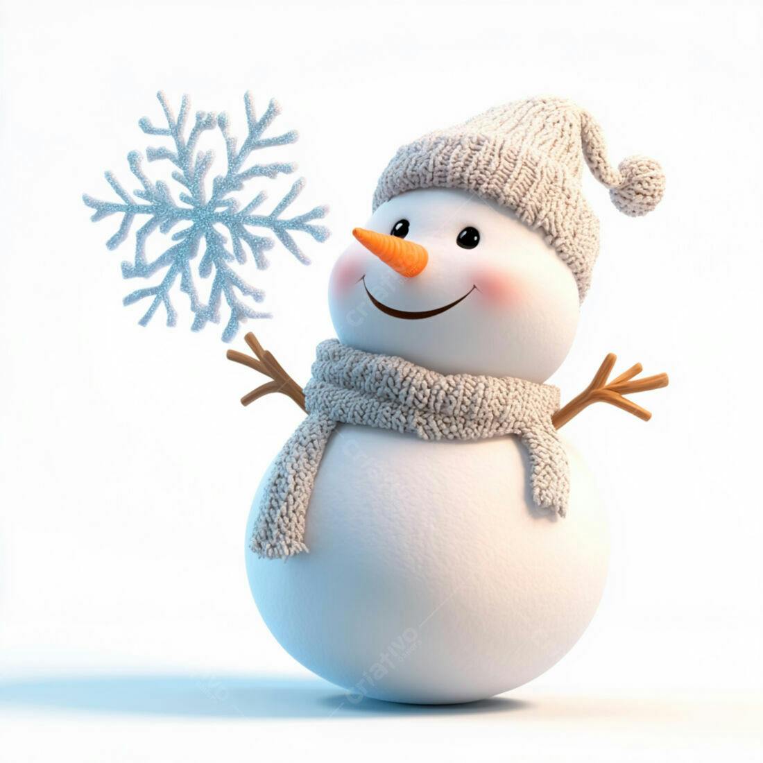Boneco de neve fofo com cachecol e gorro cinza