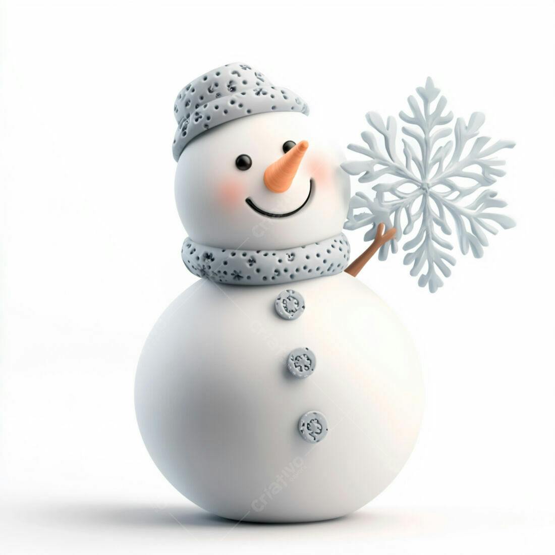 Boneco de neve fofo com cachecol e floco de neve