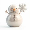 Snowman holding a snowflake on a white background