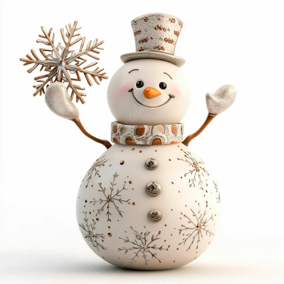 Boneco de neve segurando floco de neve dourado
