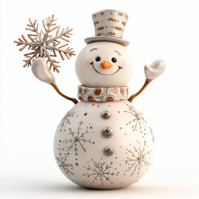 Imagem De Boneco De Neve Segurando Um Floco De Neve Em Um Fundo Branco