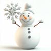 Snowman figurine holding a snowflake on a white background