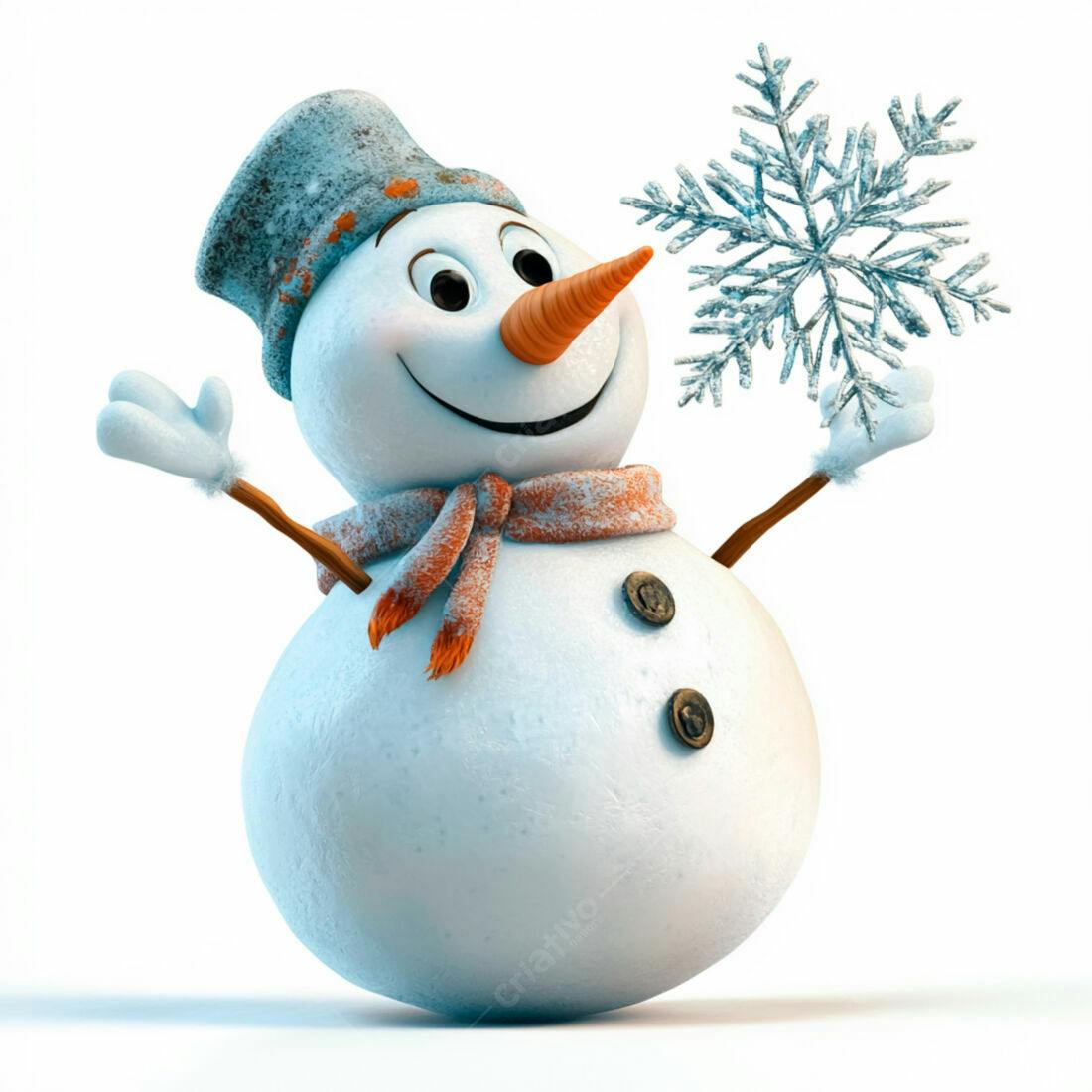 Boneco de neve alegre com floco de neve