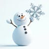 Snowman holding a snowflake on a white background.