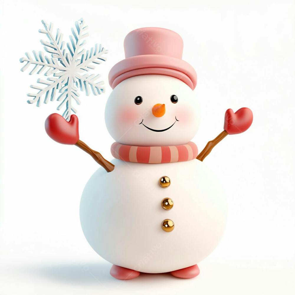 Imagem De Boneco De Neve Segurando Um Floco De Neve Em Um Fundo Branco