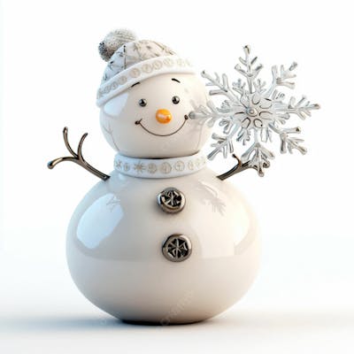Imagem De Boneco De Neve Segurando Um Floco De Neve Em Um Fundo Branco