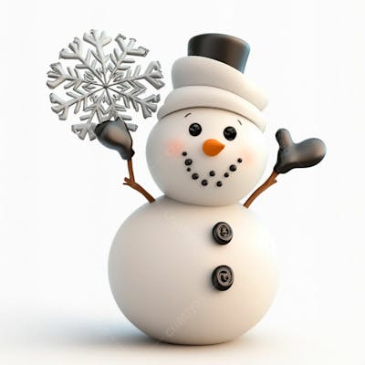 Imagem De Boneco De Neve Segurando Um Floco De Neve Em Um Fundo Branco