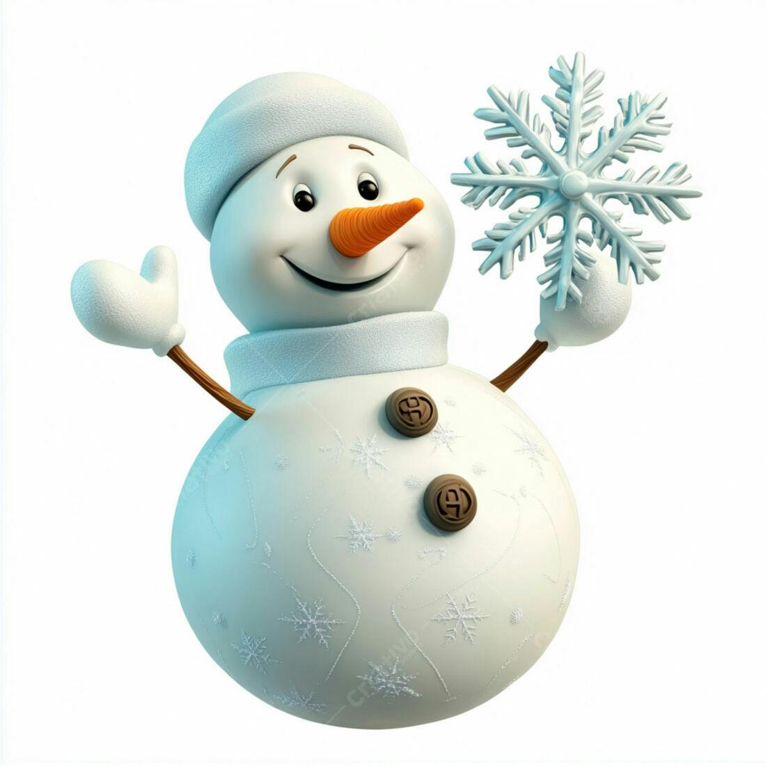 Boneco de neve alegre com floco de neve