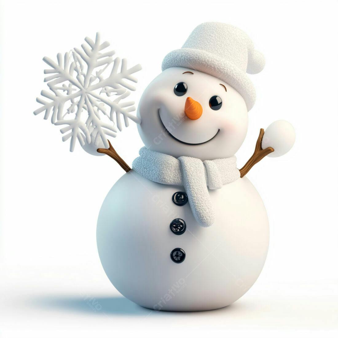 Boneco de neve alegre com floco de neve