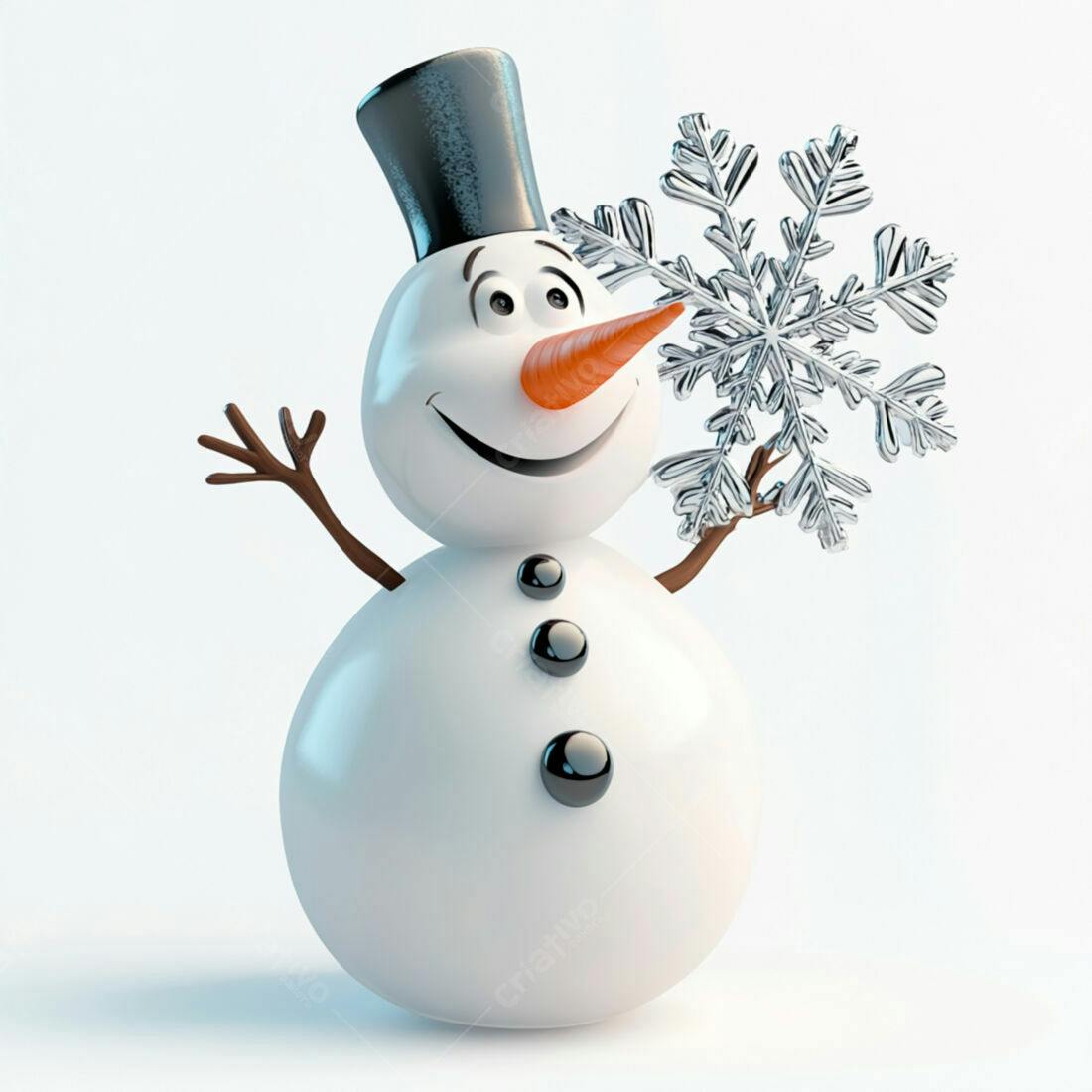 Boneco de neve alegre com floco de neve