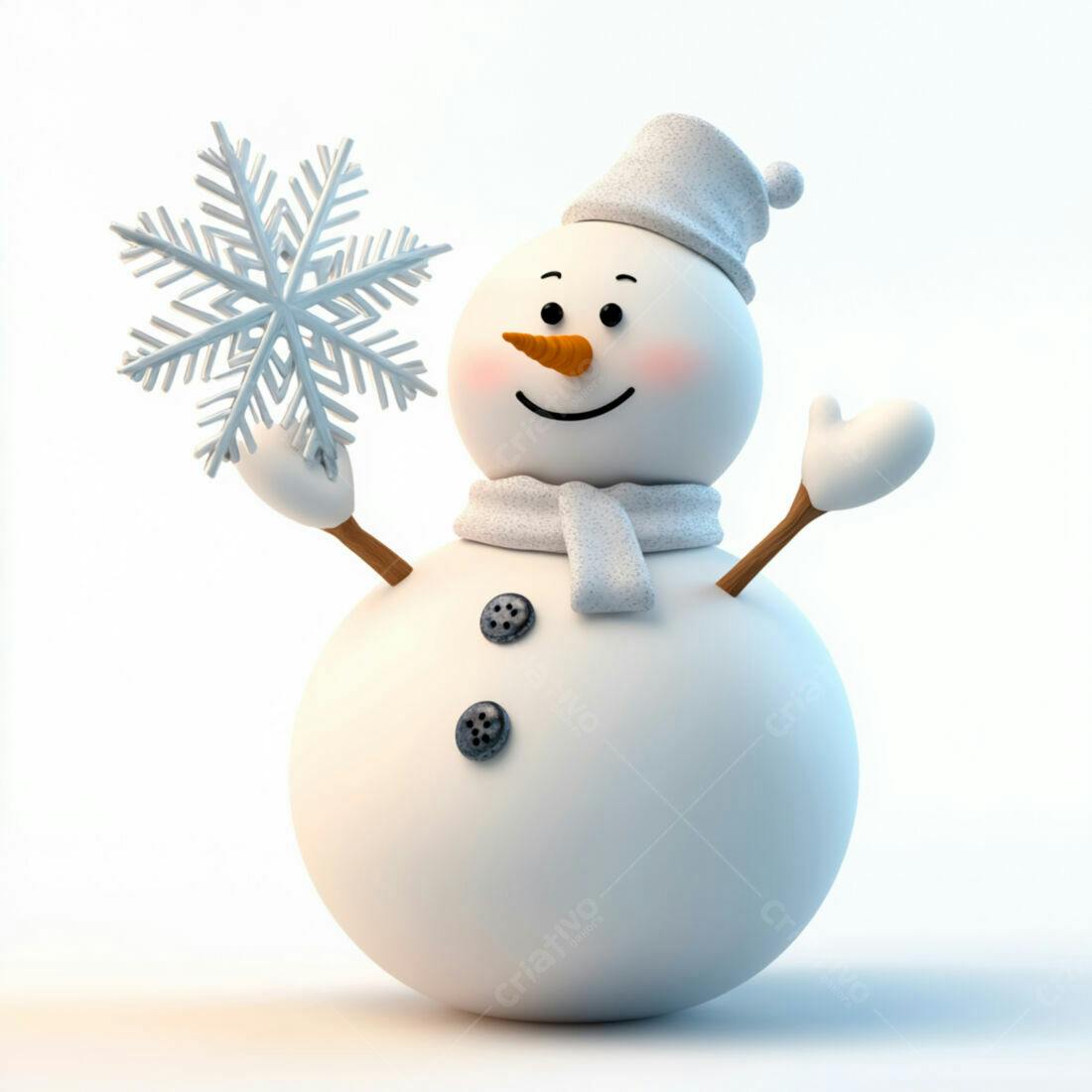 Boneco de neve alegre segurando floco de neve
