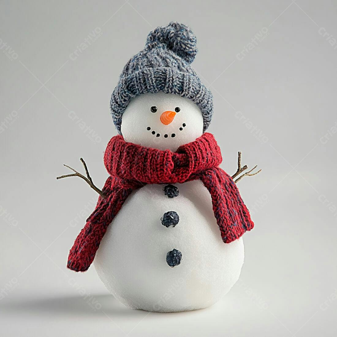 Boneco de neve com gorro e cachecol vermelhos