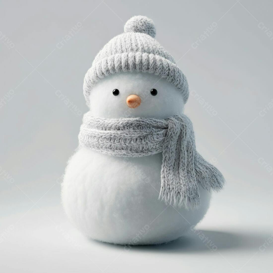Boneco de neve fofo com gorro e cachecol cinza