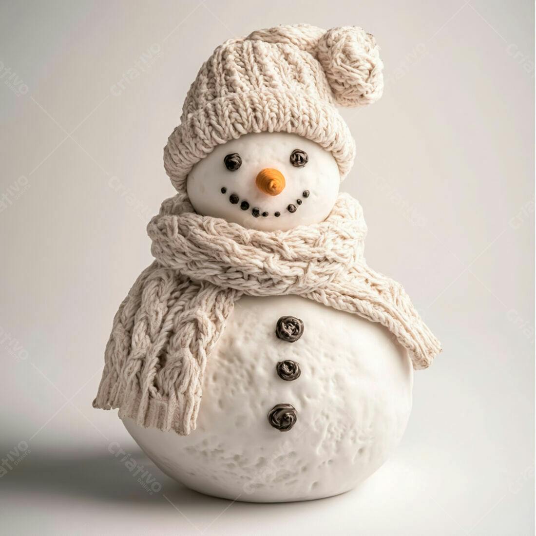 Boneco de neve com gorro e cachecol de tricô