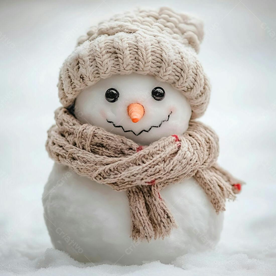 Boneco de neve charmoso com gorro e cachecol bege