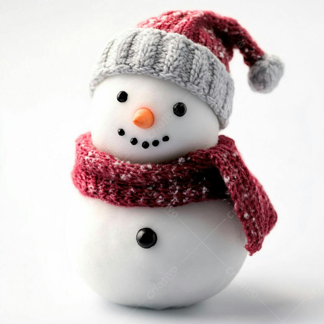 Boneco de neve com gorro e cachecol vermelhos