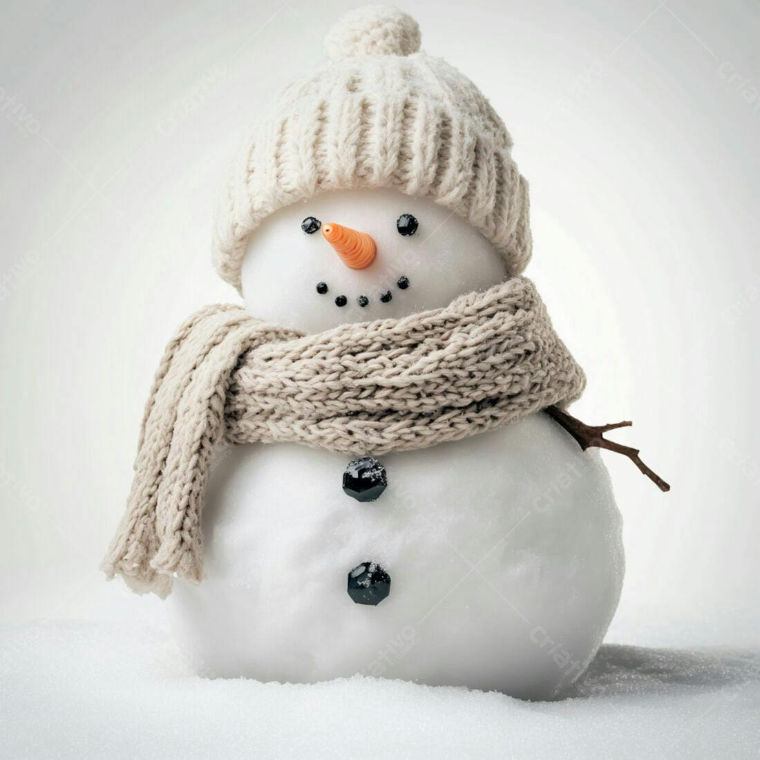 Boneco de neve com gorro e cachecol bege