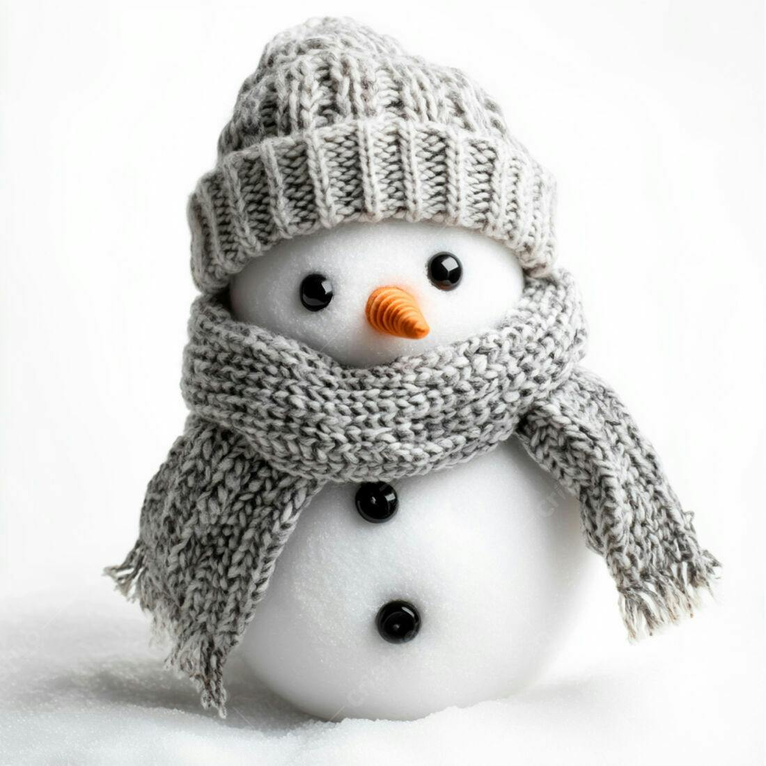 Boneco de neve com gorro e cachecol cinza