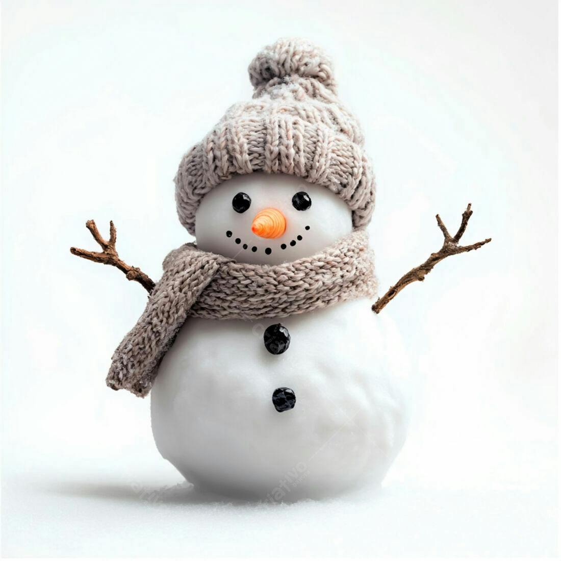 Boneco de neve com gorro e cachecol bege