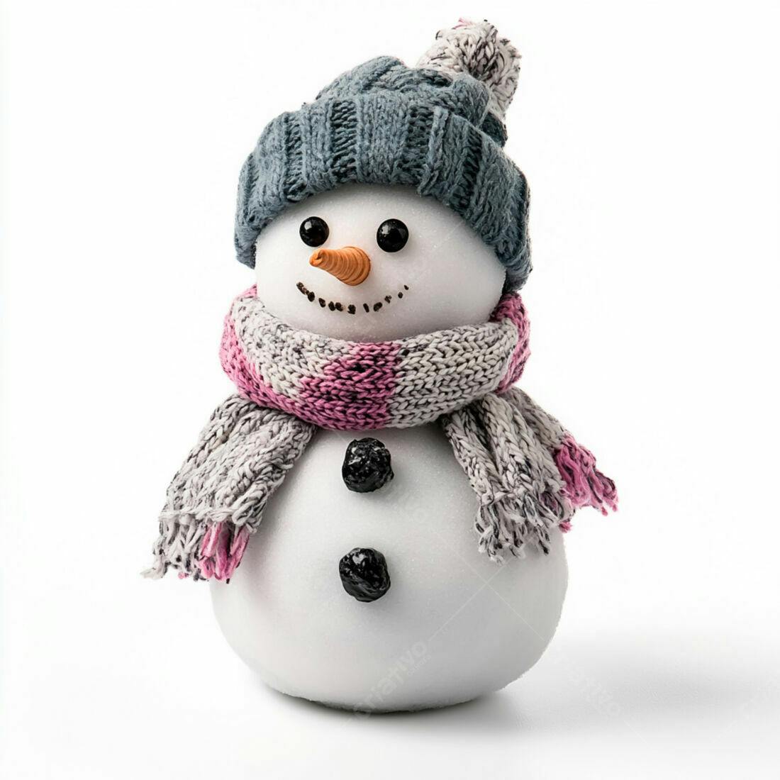 Boneco de neve com gorro e cachecol cinza e rosa