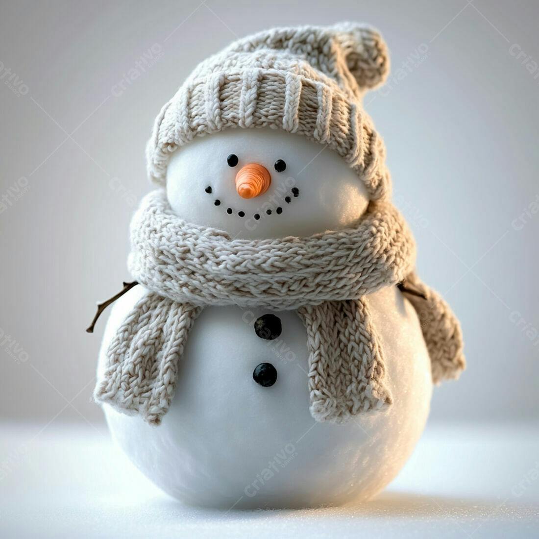 Boneco de neve com cachecol e gorro de tricô