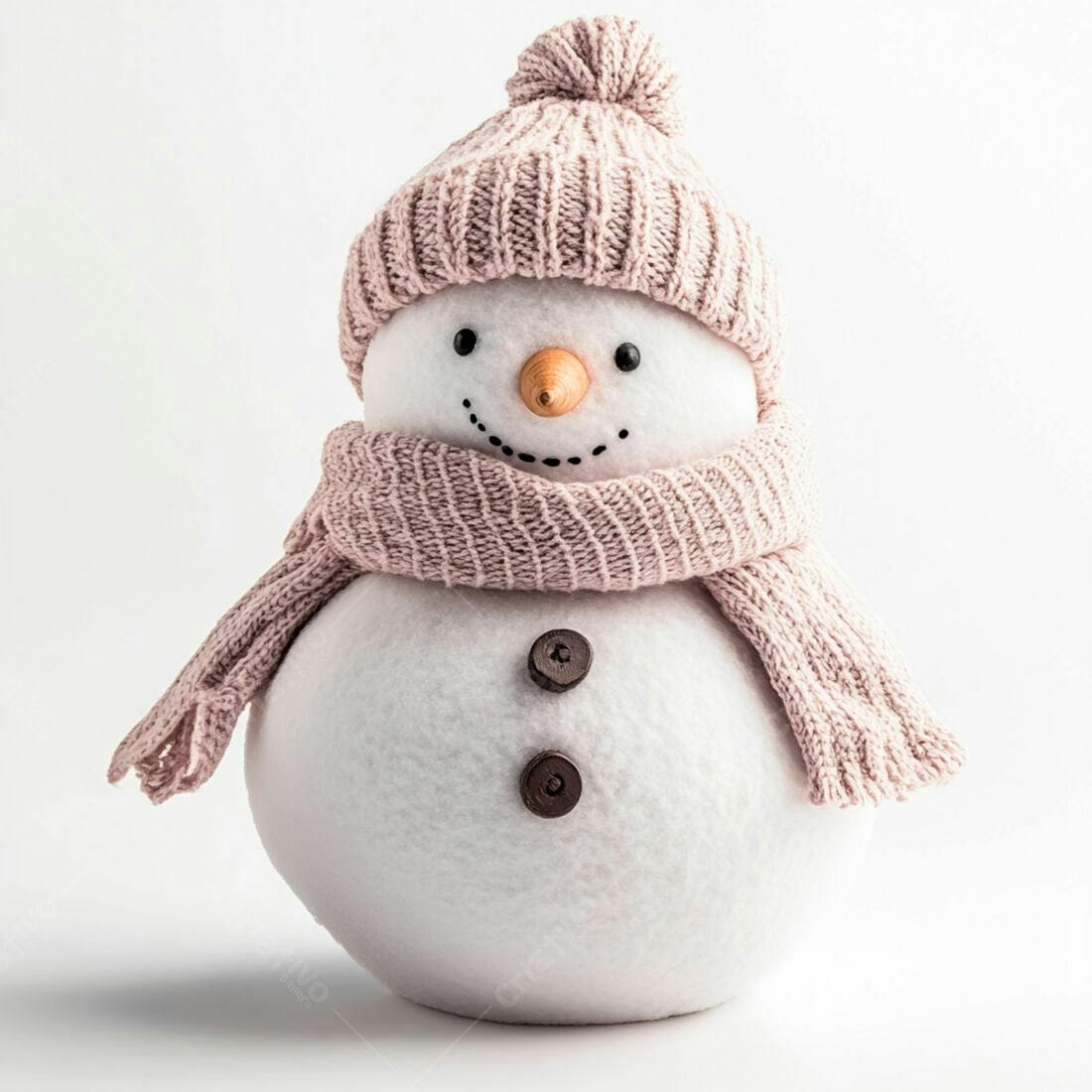 Boneco de neve com gorro e cachecol rosa