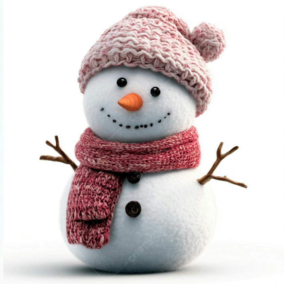 Boneco de neve com gorro e cachecol rosa