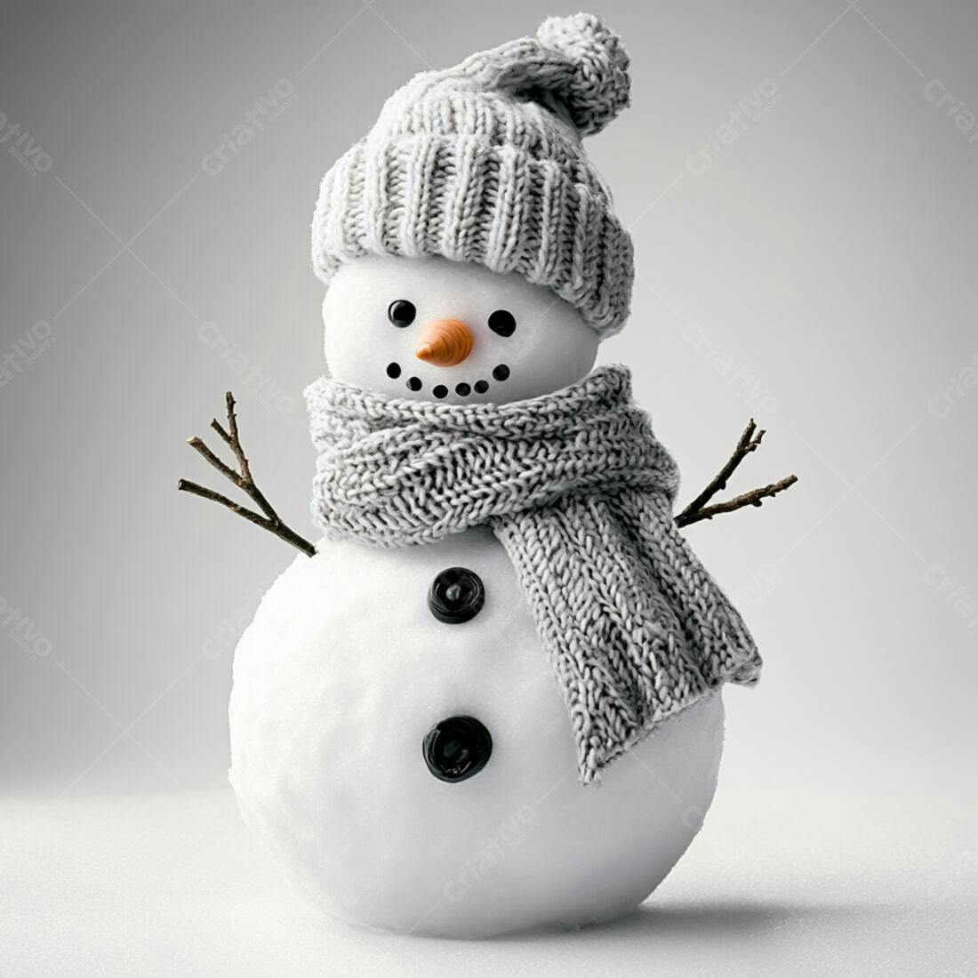 Boneco de neve com gorro e cachecol cinza