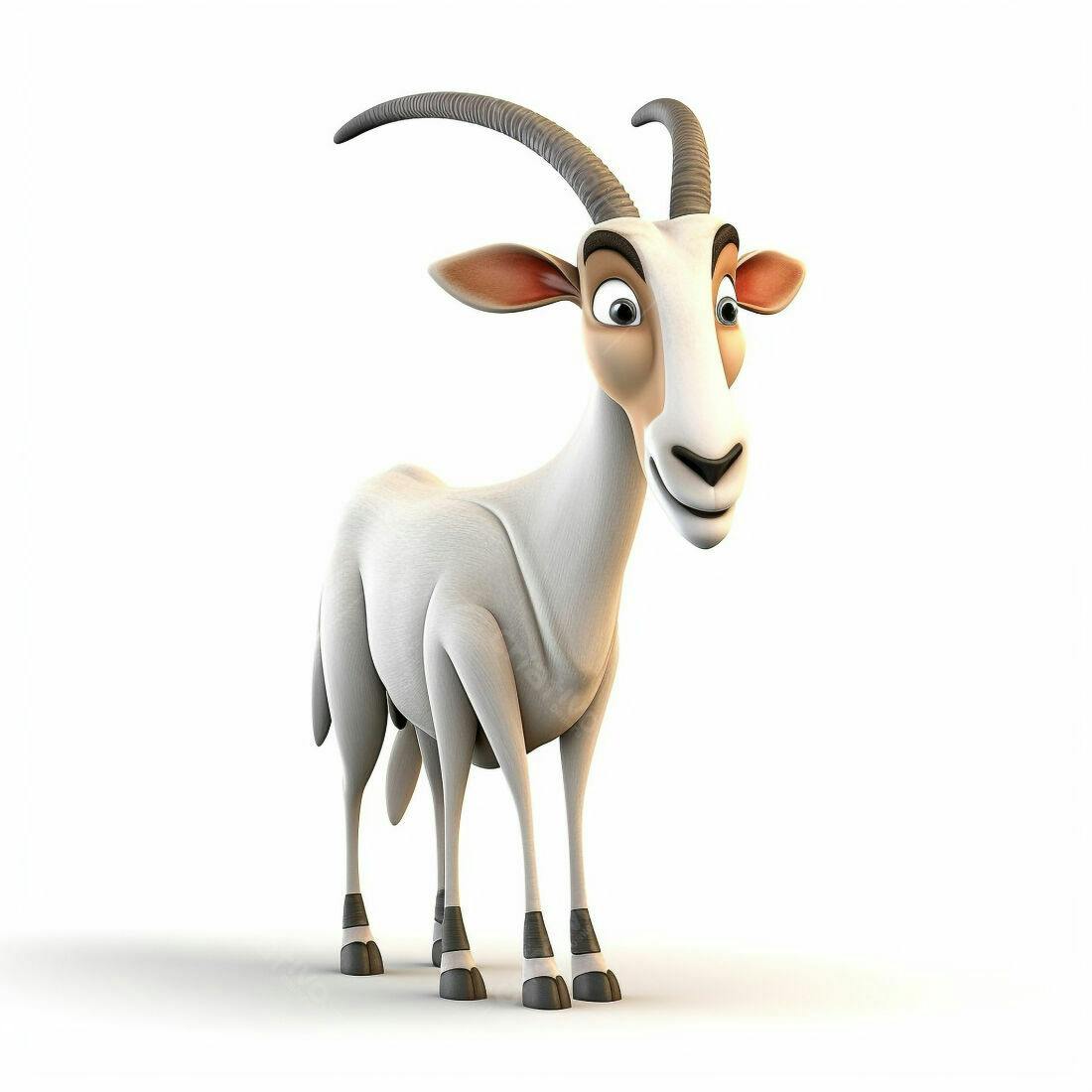 Cabra animada branca e marrom fundo branco