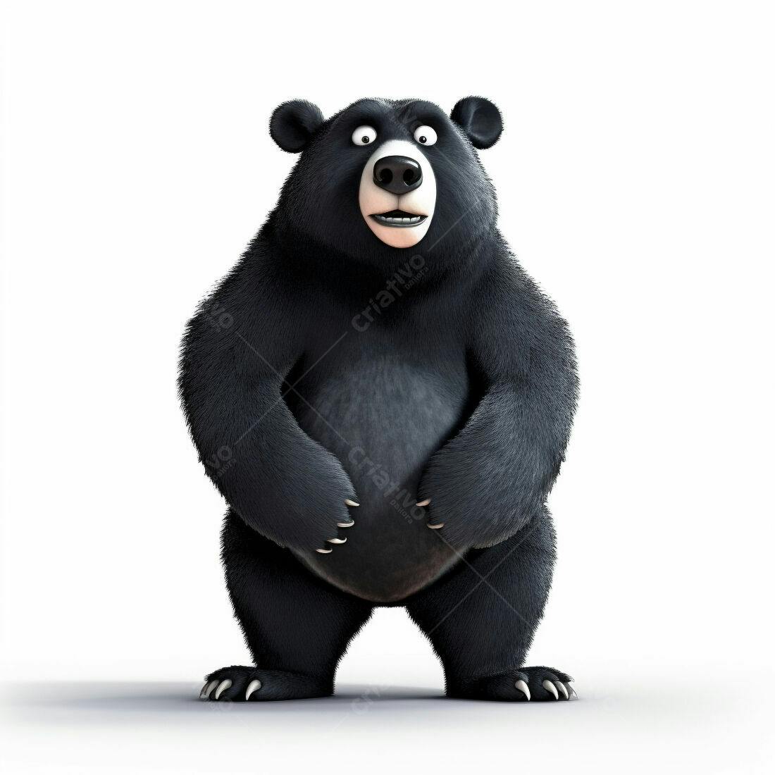 Urso negro cartoon em fundo branco