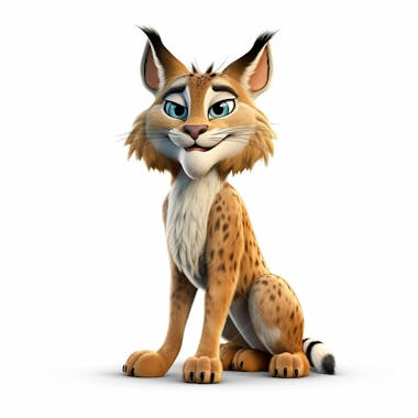 Um personagem de desenho animado animal lince dos balcãs 3d com fundo branco