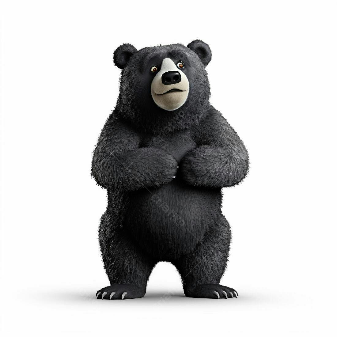 Urso negro animado em pé fundo branco
