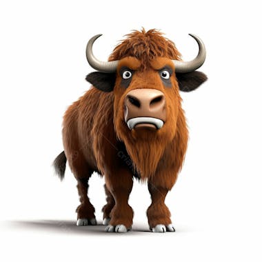 Um personagem de desenho animado animal bisonte 3d com fundo branco