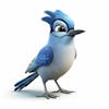 Um personagem de desenho animado de pássaro azul jay 3d com fundo branco