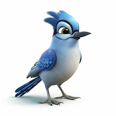  Um personagem de desenho animado de pássaro azul jay 3D com fundo branco