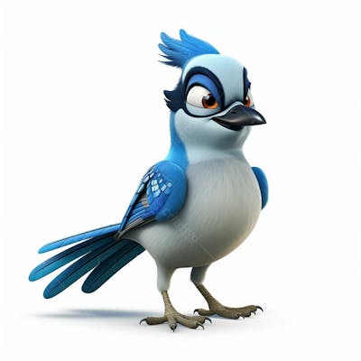  Um personagem de desenho animado de pássaro azul jay 3D com fundo branco